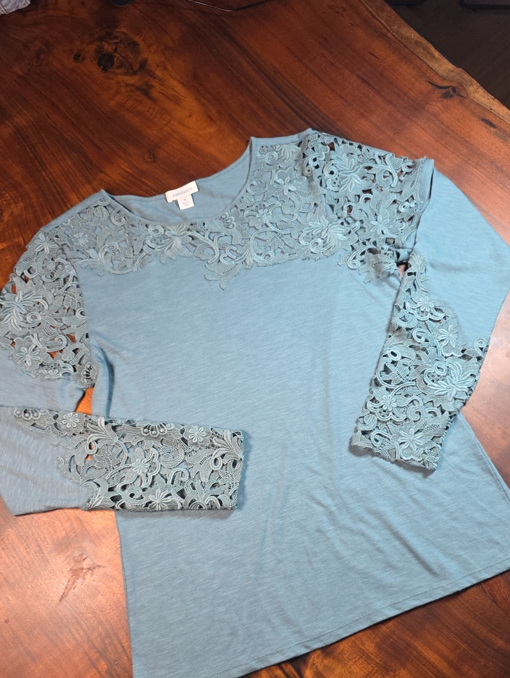 Sundance Teal Lace-Panel Textured Long Sleeve  Coastal Resort Wear Dainty